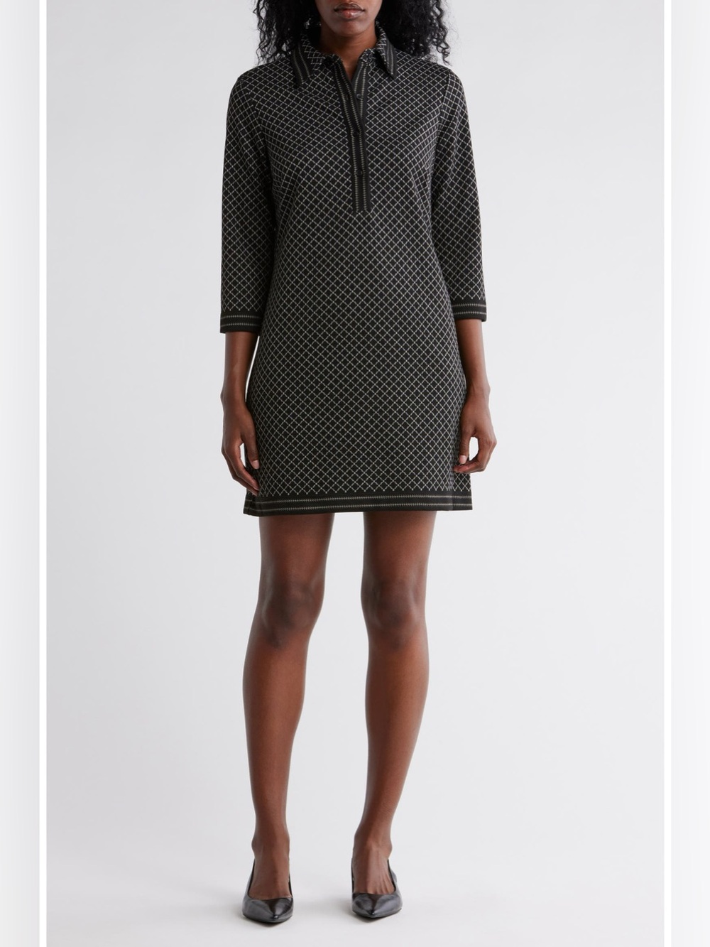 Max Studio Black & White Geometric Polo Dress – Size Large